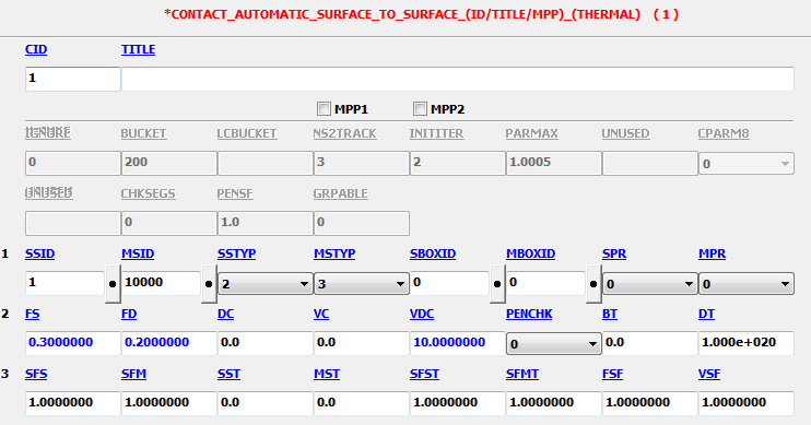 Şekil 7.12. AUTOMATIC_SINGLE_SURFACE temas tanımlaması. Her iki temas tanımlaması için statik ve dinamik sürtünme katsayıları (FS ve FD) sırasıyla 0,3 ve 0,2 olarak belirlenmiştir.