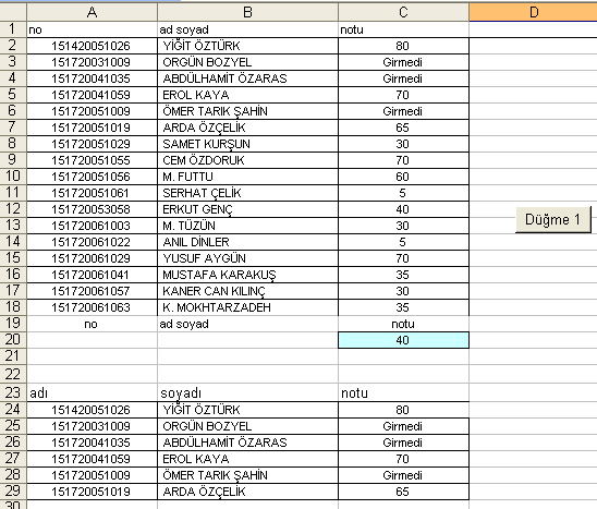 38 SÜZME İŞLEMLERİ Amaç belli bir hücre yada kıritere göre verileri ayırmak. Bu sebeple aşağıdaki kodlar kullanılmıştır.