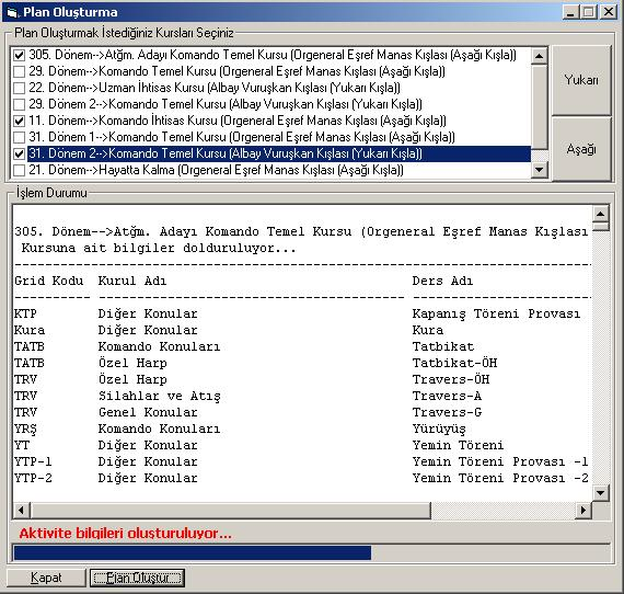20 işlemine devam edilmektedir. Elde mevcut dersler bitene kadar iterasyon devam etmektedir. 3.2.2. Eğitim Planlaması Programda derslere ve kurslara ait tüm koşul bilgileri girildikten sonra sadece seçili kursların eğitim planlamasının oluşturulduğu ekrandır.