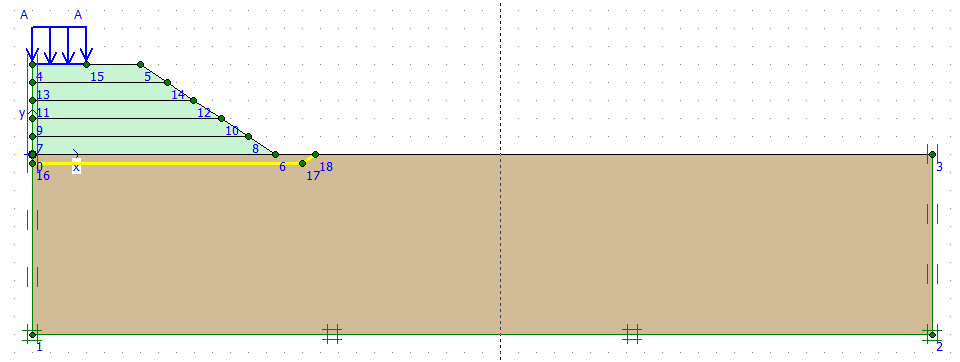 Figure1. Computational model for checking the serviceability carbon geomembrane Procedures of numerical analysis Due to the low permeability of a clay soil with a thickness of 10.