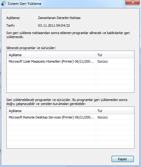 Bu adımda geri yükleme noktasına ilişkin son kontrol yapılır. Ayrıca geri yükleme işlemi sonrasında etkilenen program olup olmayacağı bu adımda taranabilir. Resim 22.