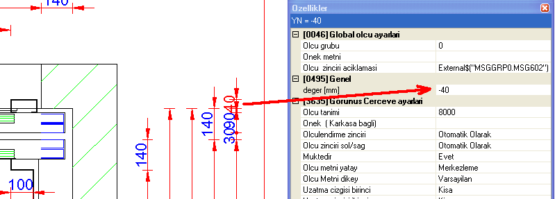 Plan görünümü 25 Görünüm çerçevelerinden birinde şaft duvarını tıklatın: Properties penceresinde, Kuyu Derinligi bölümünde her iki taraf için de kapı duvarı açıklığını (kapı çerçevesi ile şaft duvarı