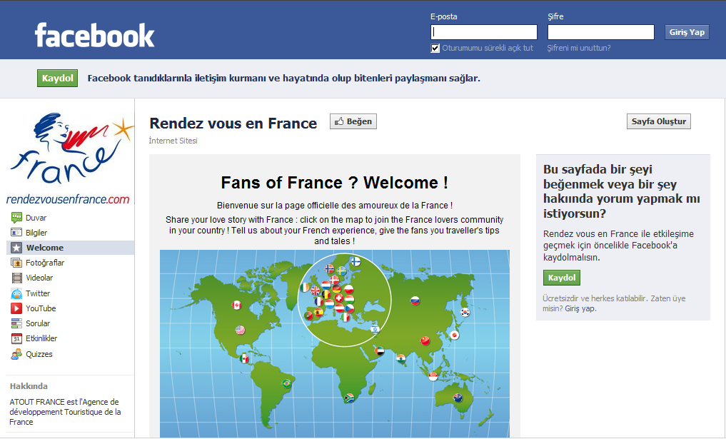 Resim 3.1 Fransa nın Facebook sayfası Kaynak: (facebook.