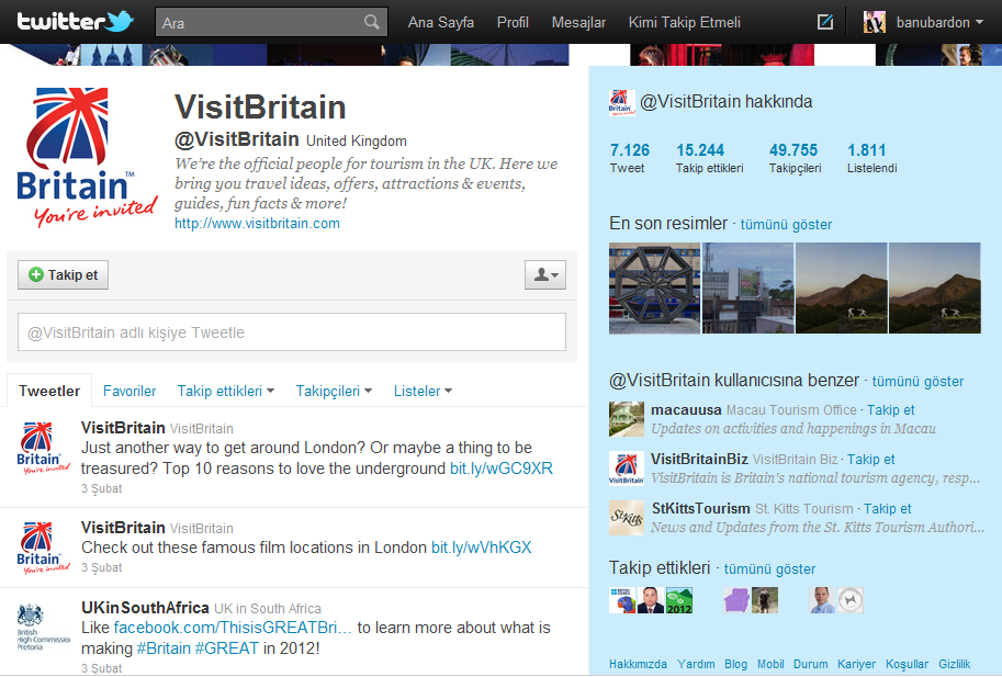 Resim 3.23 İngiltere nin Twitter Sayfası Kaynak: (twitter.com, 2012) 3.2.7.