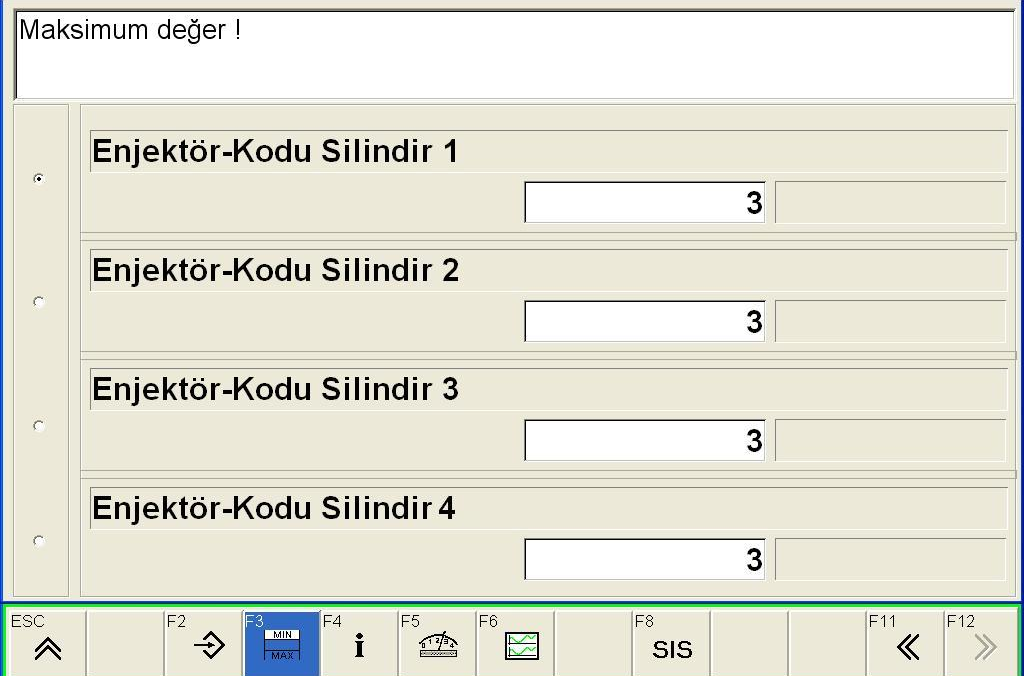 Resim 3.4 teki ekrandan ilgili silindir seçilerek F12 tuşu ile seçim işlemi yapılır. Enjektör kod seçimi yapıldıktan sonra Resim 3.