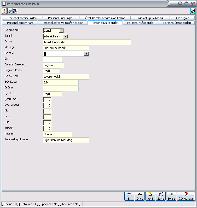 SGK Kodu: Bu alana ilgili personelin bağlı bulunduğu sigorta kurumu açılacak olan pencereden girilmelidir. Eş İsmi: Kartı girilen personel evli ise eşinin ismi bu alanda yer almalıdır.