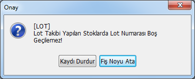 İlk giren ilk çıkar yöntemine uygun şekilde takip edilebilecek. Kullanıcı lot takibi yapılan ürünün çıkışını yaptığında, yanlış yapmaması için ilk giren ürün getirilip uyarıyla hata yapması önlenecek.