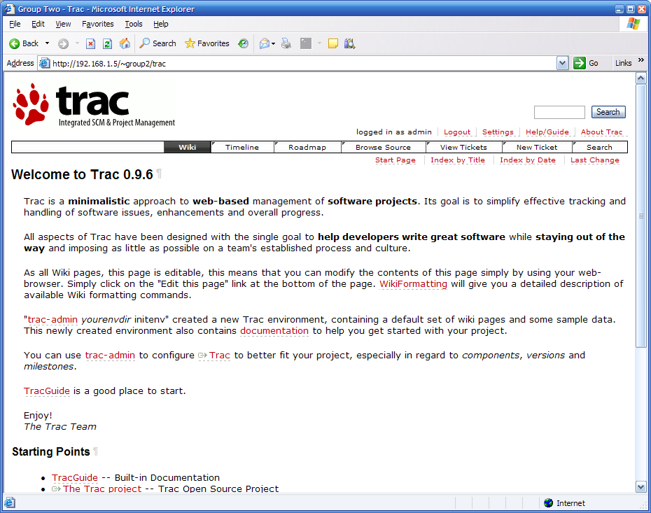 Trac Wiki Timeline Roadmap Source