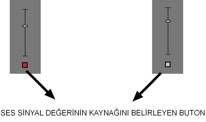 Şekil 3.79 Ses sinyal değerlerinin kaynağını belirleyen butonların seçili olma ve seçili olmama görünümleri Üç ses kanalı özelliği için olan bu butonlar, birbirlerinden bağımsız olarak seçilebilirler.