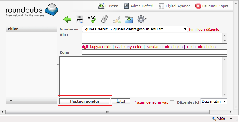 3.3 Mesaj Yazma Mesaj yazmak için panellerin üzerinde bulunan Yeni Posta Oluştur öğesine tıklayınız.