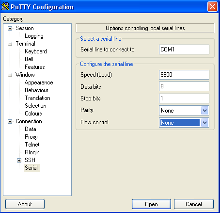 Şekil 3.5: Seri iletişim için Putty ayarlamaları Kesmeleri ayarla: Sport veri alımı ve uart veri gönderimi kesmelerini yükle. 1. Sport0 RX (DMA1) kesme önceliği 2 2.