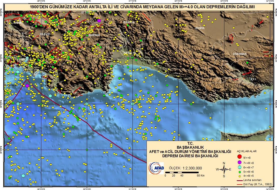 Şekil 6. 2010 Ekim ayında Antalya ili ve civarında meydana gelen depremlerin dağılmı Şekil 5.