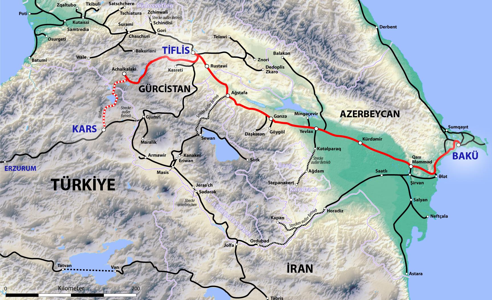 ULAŞIM-Demiryolu Kars-Tiflis-Bakü demiryolu hattı tamamlandığın da Erzurum dan Bakü ye