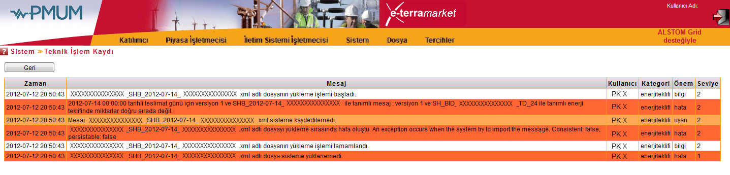 Piyasa işletmecisine mesaj ekranı aracılığı ile yazılı başvuru yapılabilir. Yazılan sistem mesajının cevabı uygulama ekranlarının alt bölümünde bulunan mesaj başlığı altında görüntülenir. 6.5.