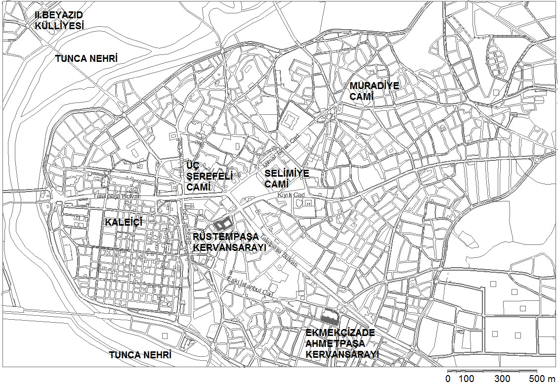 202 ġekil 5.3. RüstempaĢa Kervansarayı nın kent içi konumu (Edirne Belediyesi Ġmar Müd.