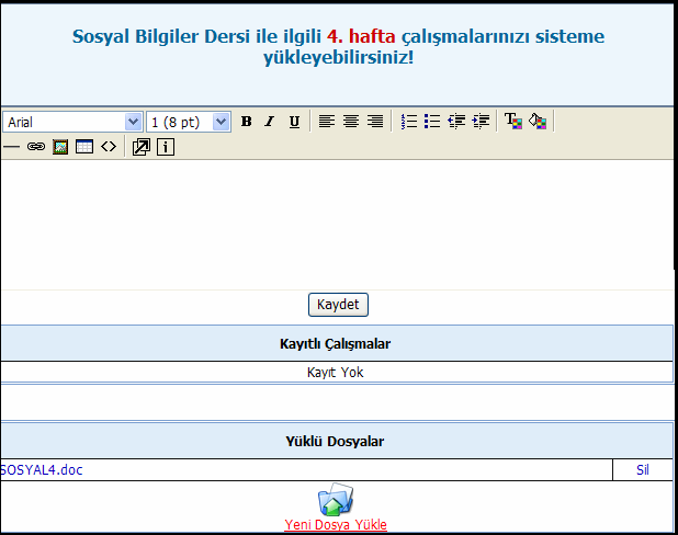 64 Şekil 13 Portfolyodan Konu Seçimi Đlgili hafta seçilerek tıklandığında şekil 14 te yer alan bölüm açılmaktadır.