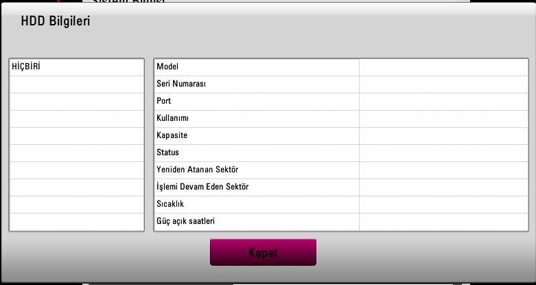 INFO yu (BİLGİ) seçin veya sistem kontrol çubuğundaki simgesini tıklayın. Sistem bilgisi penceresi ana monitörde görüntülenir. 2.