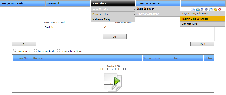 2-1-2-2.Taşınır Çıkış İşlemleri TAŞINIR ÇIKIŞ İŞLEMLERİ Taşınır girişi yapılan işlemlerin çıkışını yapabildiğimiz ekranımızdır.