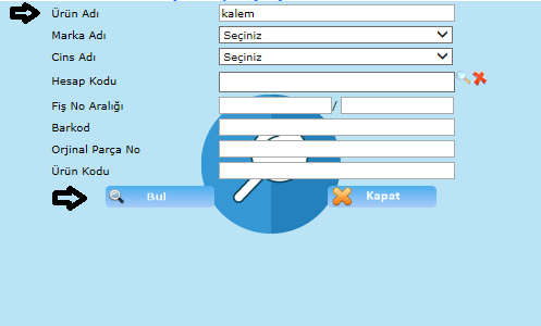 : Stok, talep ve hurda gibi diğer işlemlerimizi bulabilmemizi sağlamaktadır. Şekil 5 Diğer bul butonumuza tıkladığımızda karşımıza çık penceremizdir.