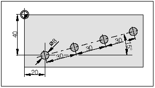 Delikler Dizisi Holes1 Şekil 2.16: Holes1 komutu örnek şeması HOLES1 (SPCA, SPCO, STA1, FDIS, DBH, NUM) Örnek Holes1 Referans noktası, yatay koordinat...20 Referans noktası, dikey koordinat.