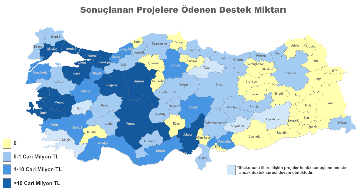 TÜBİTAK TEYDEB Destekleri 81 ilden 54 ü desteklerden faydalandı.