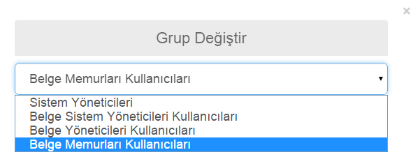 Şekil 6 Kullanıcı Grubu Değiştirme Giriş yapan kullanıcının varsa eğer, üye olduğu diğer kullanıcı grupları listelenir ve kullanıcı buradan seçmek istediği kullanıcı grubunu seçer.