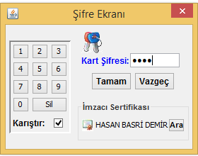 Şekil 83 Kart Şifresi Girişi Kart şifresi girilerek Tamam butonuna basıldıktan sonra Lütfen Dosyalar Kaydedilirken Bekleyiniz! uyarısı görüntülenir.