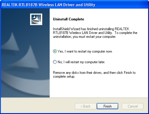 REALTEK RTL8187B Wireless LAN Utility -> Uninstall