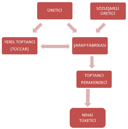 üretilmektedir. TRB1 Bölgesinde şaraplık ve sofralık üzüm üretimi ile ilgili kişi, kurum ve firmalarla yapılan görüşme ve anketler sonucunda pazarlama kanalları ortaya çıkarılmıştır.