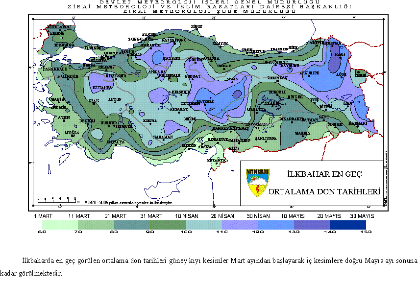 Harita 13 Sonbahar Dönemi En Erken Ortalama Don Tarihleri (1970 2006) Kaynak: http://www.mgm.gov.tr/tarim/zirai-don-uyari-sistemi-takvim.