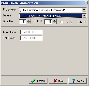 Eğer paftanın projeksiyon değeri kullanılacaksa istenilen projeksiyon ve datum buradan seçilir.