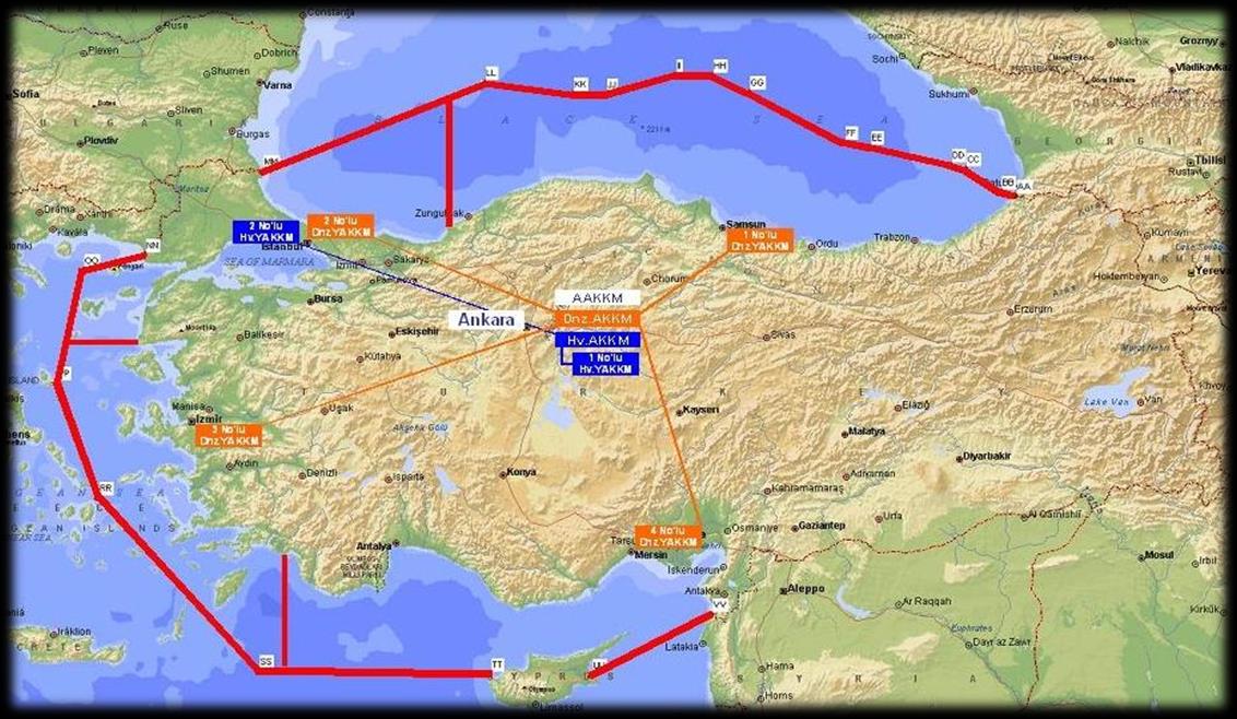 ANA ARAMA KURTARMA KOORDİNASYON MERKEZİNİN GÖREVLERİ TÜRK ARAMA VE KURTARMA SAHASINDA Türk Arama Kurtarma Bölgesi içinde