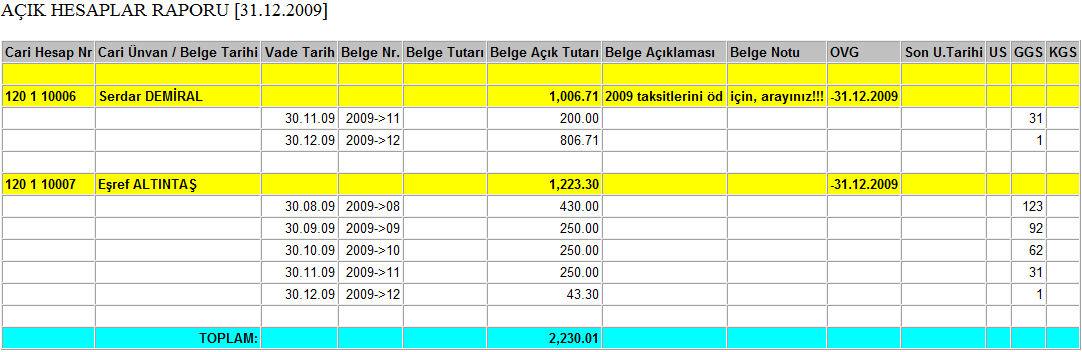 .4.6.7. ÖdenmemiĢ Belgeler Kümülatif Raporu ÖdenmemiĢ Belgeler Raporu nda [CTRL]+[F5] yapıldığında ödenmeyen taksitlerin tarihlerine göre yıl ve dönem olarak toplanacak ve görüntülenecektir.