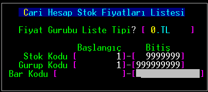 3..3. Cari Hesap Bazında Stok Fiyat Listesi [Stok Tablosu] ekranında [Stok Kartı] üzerine gelip[ctrl]+[insert] yapıldığında Stok Fiyat Tanımı ekranı gelecektir.