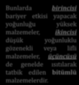 Bu amaçla kullanılan malzemelerden üç ana özellik istenir: 1. Ses geçiş kaybı, 2. ses yutumu, 3. panel titreşimlerini sönümleme.