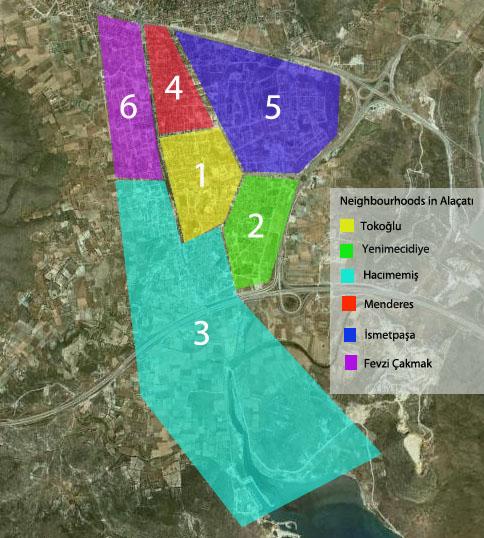 Figure 4. Six Neighbourhoods of Alaçatı Town. 3.2.2. Economic Characteristics of the Town Economy of the town was based on tobacco production until the mid-1980s.