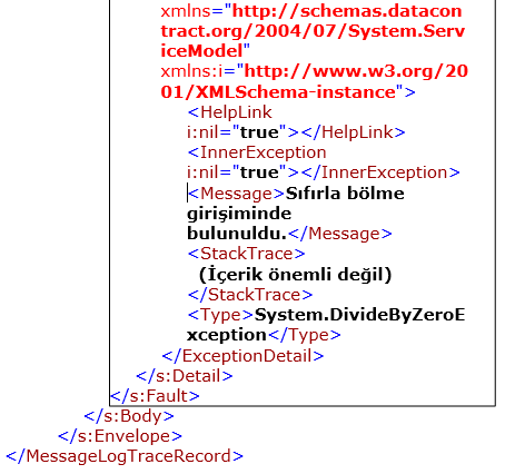 SOAP 1.2 spesifikasyonunda hatalarda istisna detayını görstermemesi ayarlandığında: Bir numaralı teste uygulanan adımlar web servis http bağlayıcı için tekrarlanmıştır.