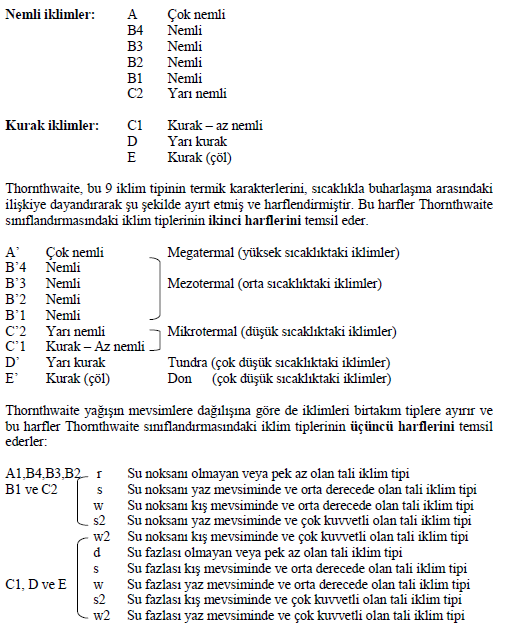 6. Thornthwaite iklim sınıflandırması Thornthwaite in iklim sınıflandırması, yağış - buharlaşma ve sıcaklık - buharlaşma arasındaki ilişkiye dayanır.