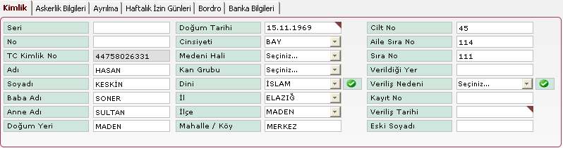 S a y f a 20 Personel Bilgi Girişi Formunda, 2 numaralı alanda, personele ait yan bilgiler ve performans alma durumu bilgileri girişi yapılmaktadır.