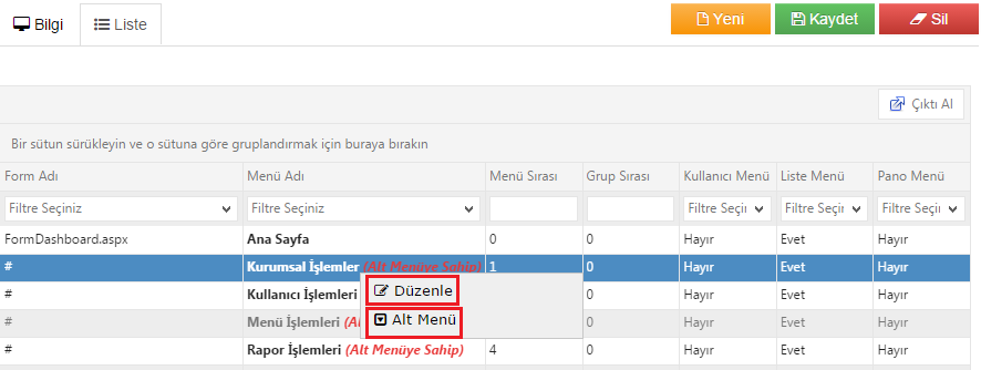 Şekil 15 Şekil 15 örneğimizde ölçü birimlerine ait kayıtlı tüm birimleri liste bölümümüzde görmekteyiz.