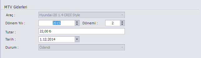 Araç: MTV Gideri Edilen Aracı Seçeceğiniz Alandır ve Girilmesi Zorunludur. Dönem Yılı: Mtv Giderinin hangı yıla ait olduğunu seçeceğiniz alandır ve Girilmesi Zorunludur.