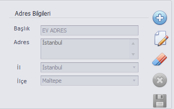 Adres Eklemek için listeden müşterilerin yanındakı + tusuna basmalıyız yada boşluk tuşuna sonra ekleme tuşu aktif olucaktır. Başlık: Adresin Başlığını Gireceğiniz Alandır ve Girilmesi Zorunludur.