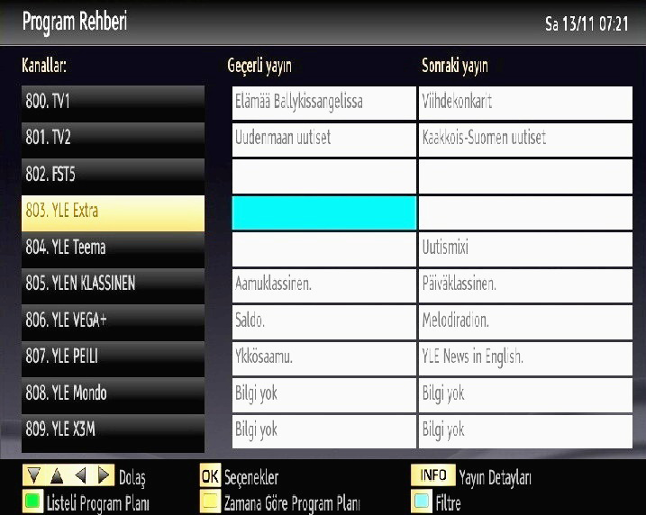 Elektronik Program Rehberi (EPG) (Electronic Programme Guide) Kanalların bazıları, o andaki ve sıradaki programlarla ilgili bilgileri gönderirler.