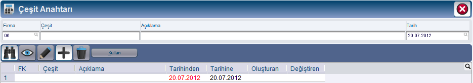 Tarih : Değişimin geçerli olacağı tarihin başlangıcı girilir. Açıklama : Değiştirilmesi istenen elemanın açıklaması girilir.