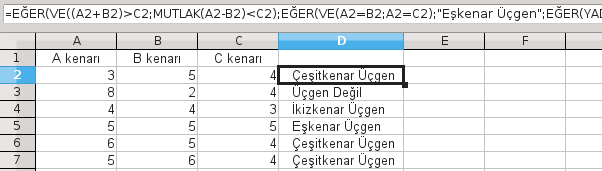 Üç kenar uzunluğu birbirine eşit olan değerler için eşkenar ifadesini yazdırmalıyız ve bunun için değerlerden birisinin diğer iki kenar uzunluğuna eşit olup olmadığını VE mantıksal bağlacıyla