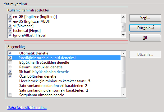 Resim 113: İmla denetimi seçenekleri Belgemiz farklı dillerde metinler içeriyorsa metinleri seçerek seçimlere göre farklı dillerde imla denetimi yapabiliriz.