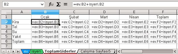 B2 hücresindeki =ev.b2+isyeri.