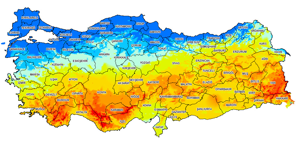 Bölge Planı Şekil 5-69. Türkiye deki Güneş Enerjisi Potansiyeli Kaynak: Devlet Meteoroloji Genel Müdürlüğü Bölge kapsamındaki illerin güneş enerjisi potansiyeli aşağıda incelenmiştir.