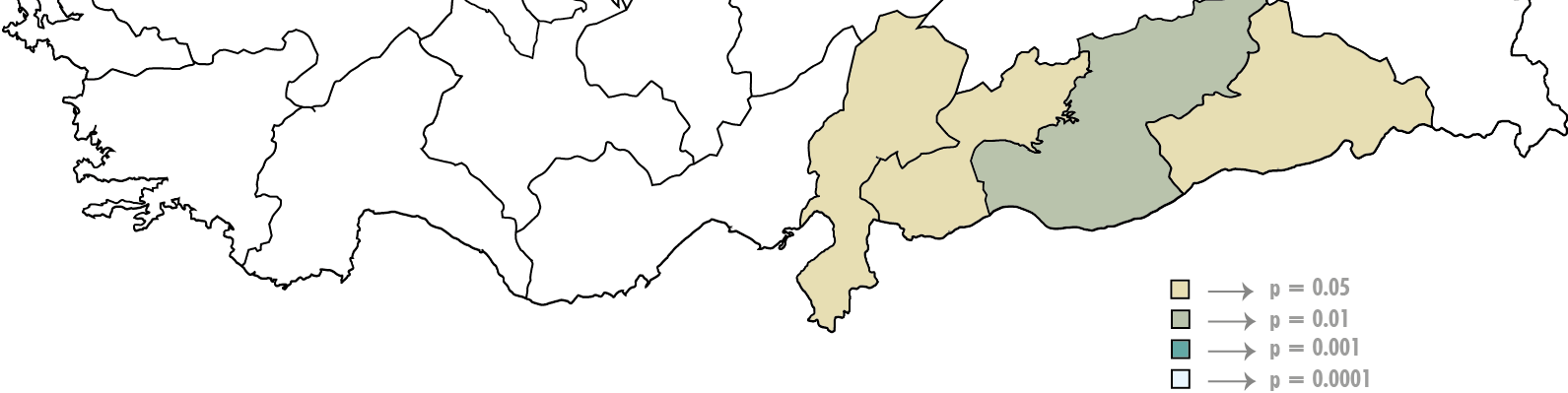 Dağılım Grafiği- Anlamlılık Testi- Önem Haritası İstihdam oranı; Sanayi (%)-2009 * TRC1