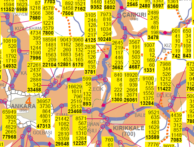 Proje alanı trafik yükü haritası (Kaynak:http://www.kgm.gov.tr/SiteCollectionDocuments/KGMdocuments/Trafik/trafikhacimharit asi/trafikhacim2012.